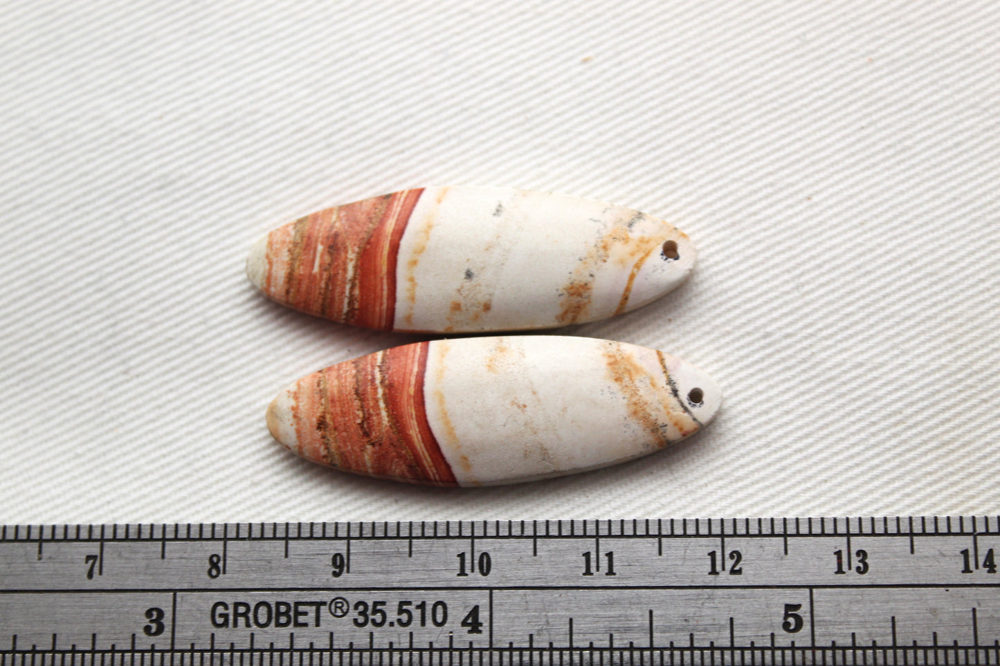 Pair of Retro Jasper Cabochon orange Oval DRILLED