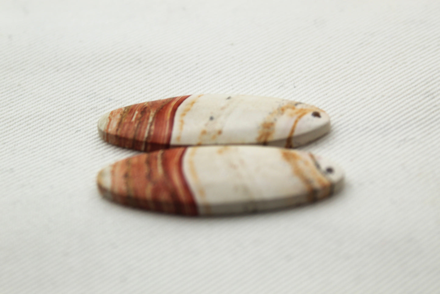 Pair of Retro Jasper Cabochon orange Oval DRILLED