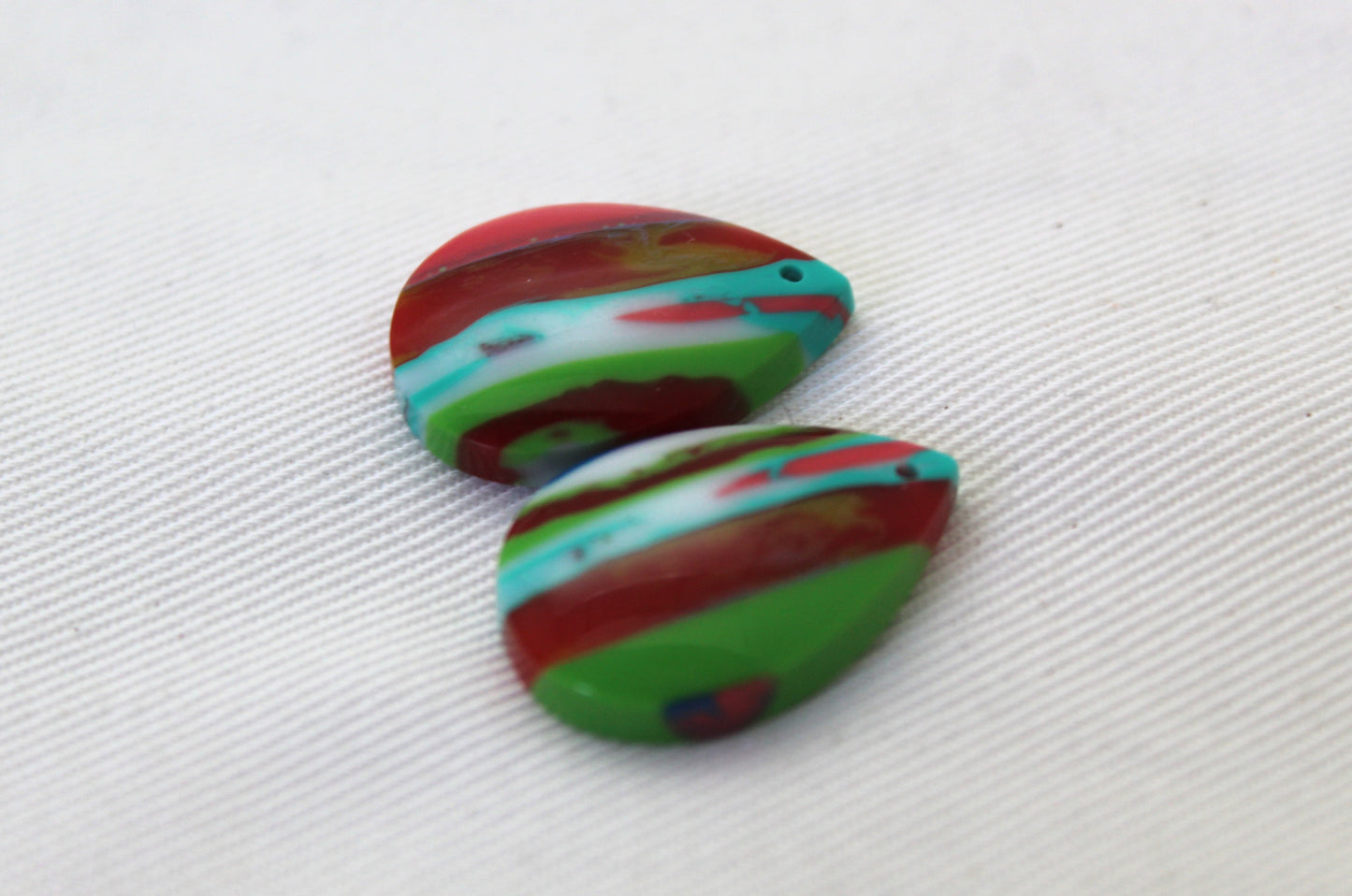 Surfite Cabochon Pair multicolors teardrop DRILLED