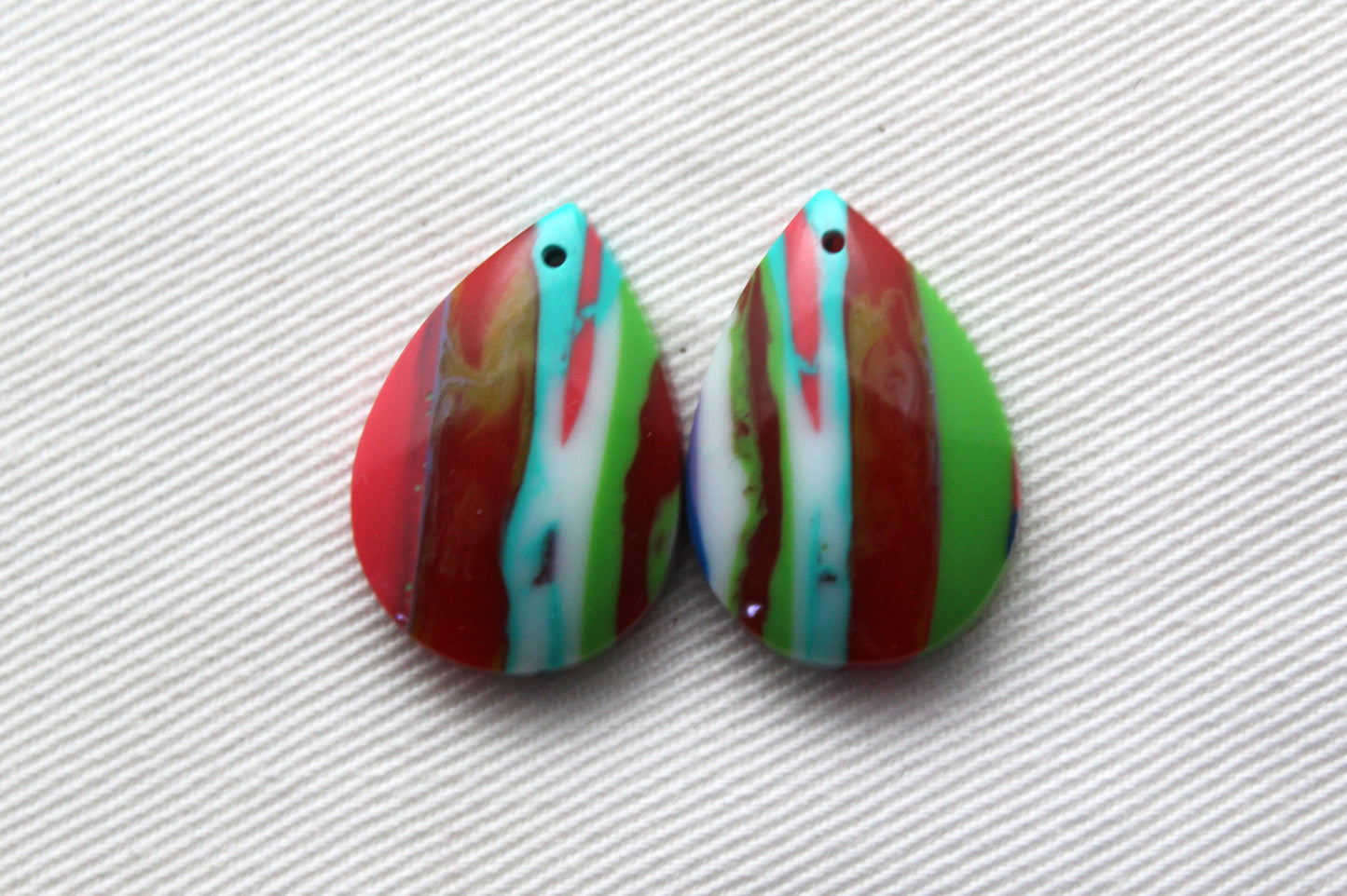 Surfite Cabochon Pair multicolors teardrop DRILLED