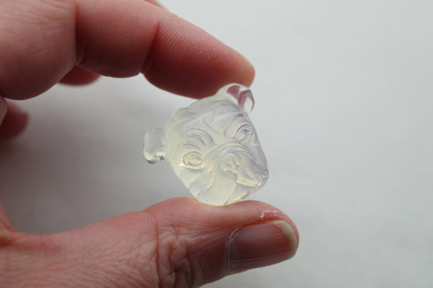 Opalite Cabochon in a Bulldog shape carved