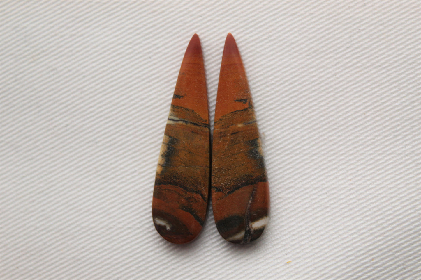 Nice Pair of Australian Jasper Cabochons teardrop terra cotta