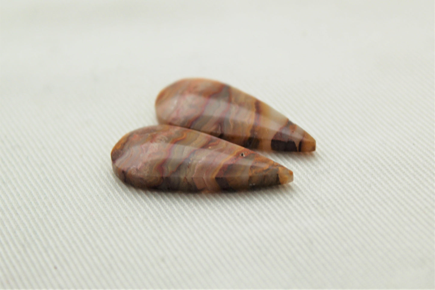 Banded Agates Cabochons Gemstone Pair teardrop multicolors