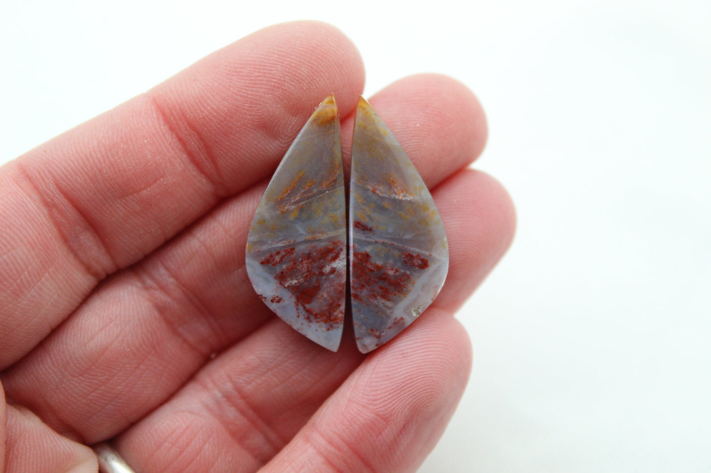 Small Multicolor Agate Pair Cabochons Gemstone pink gray