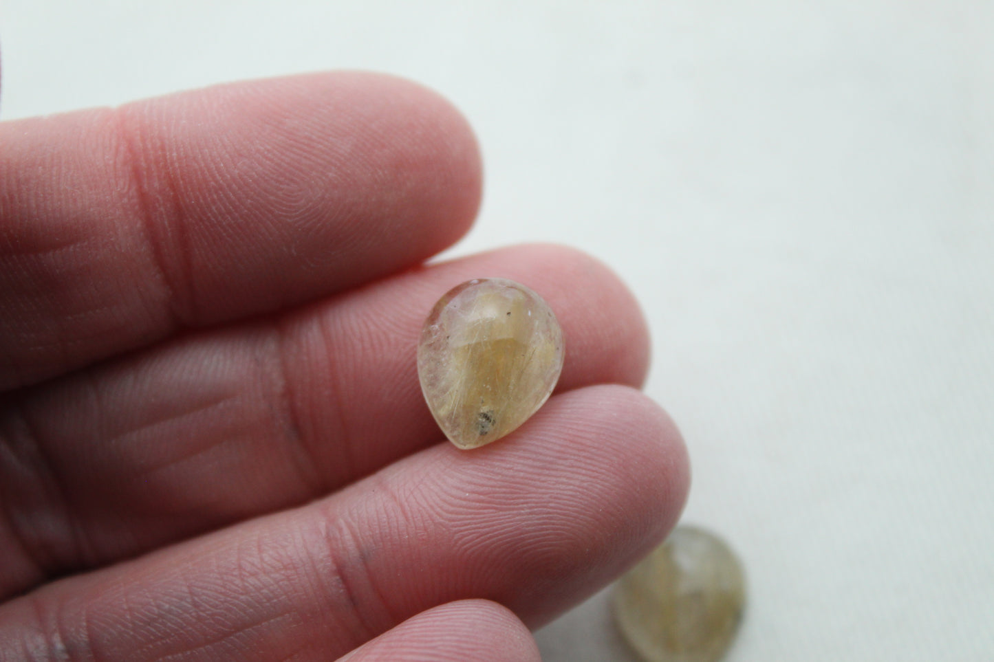 Pair of rutilated Quartz cabochons Pear Gemstones 10X12MM