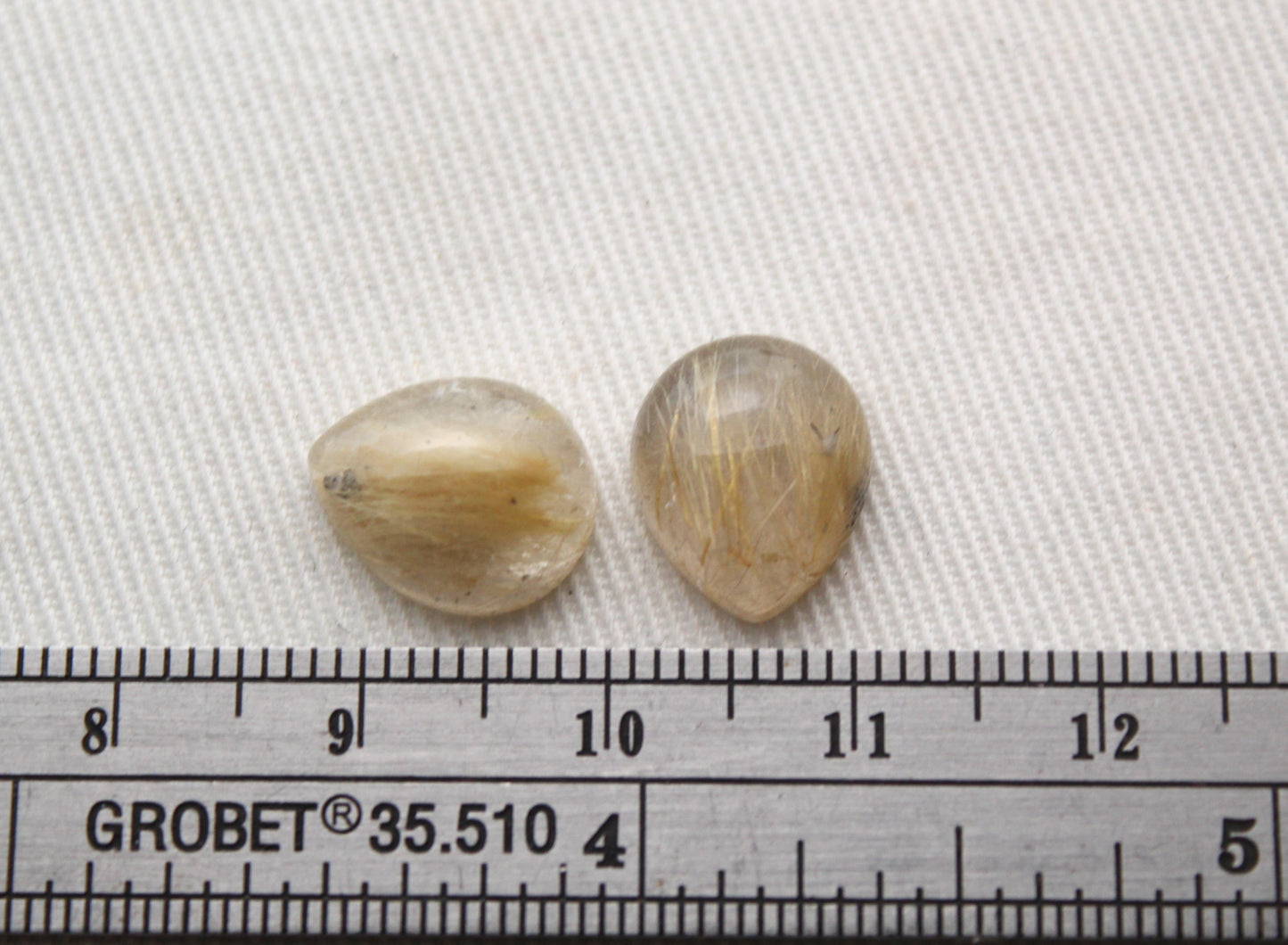 Pair of rutilated Quartz cabochons Pear Gemstones 10X12MM