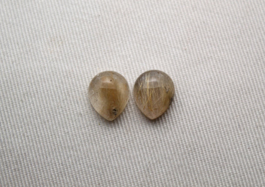 Pair of rutilated Quartz cabochons Pear Gemstones 10X12MM