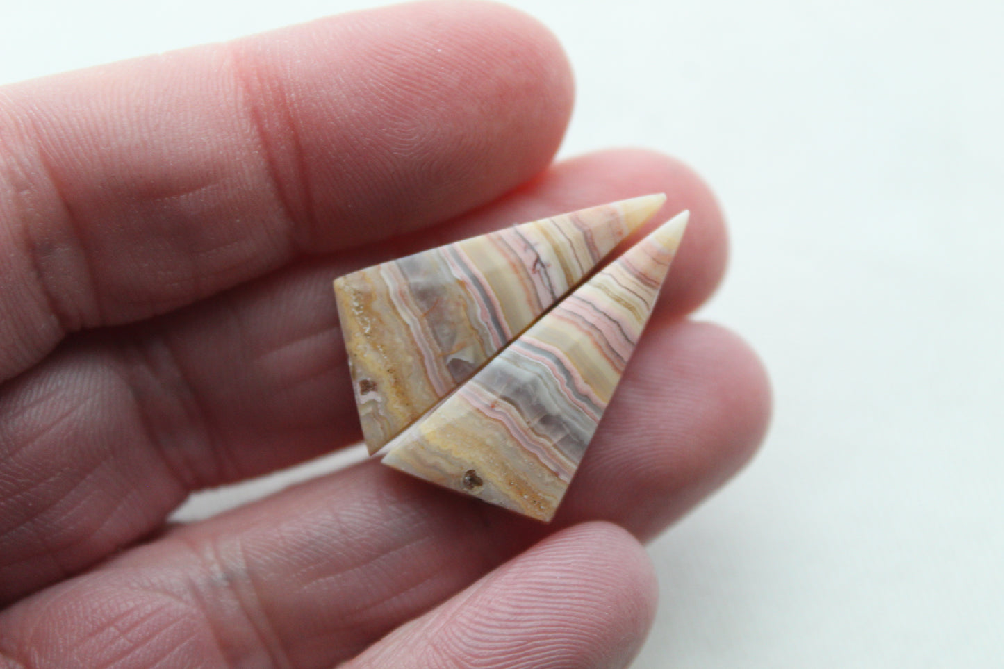 Banded Agates Cabochons Gemstone Pair triangle multicolors