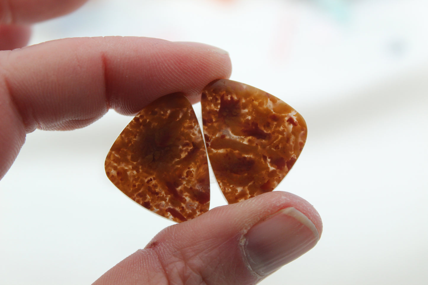 Pair of Mexican Agate Cabochons Freeform gemstones