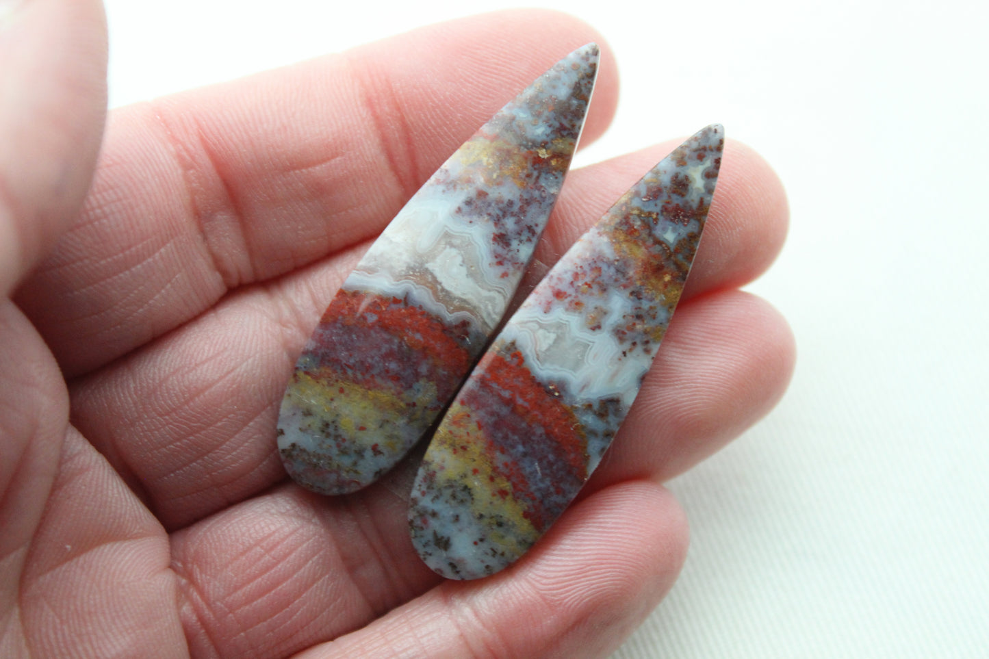 Pair Indonesian Plume Agate Cabochons gemstone natural