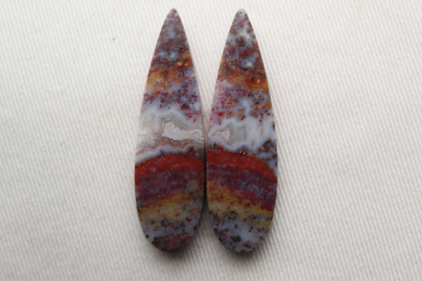 Pair Indonesian Plume Agate Cabochons gemstone natural