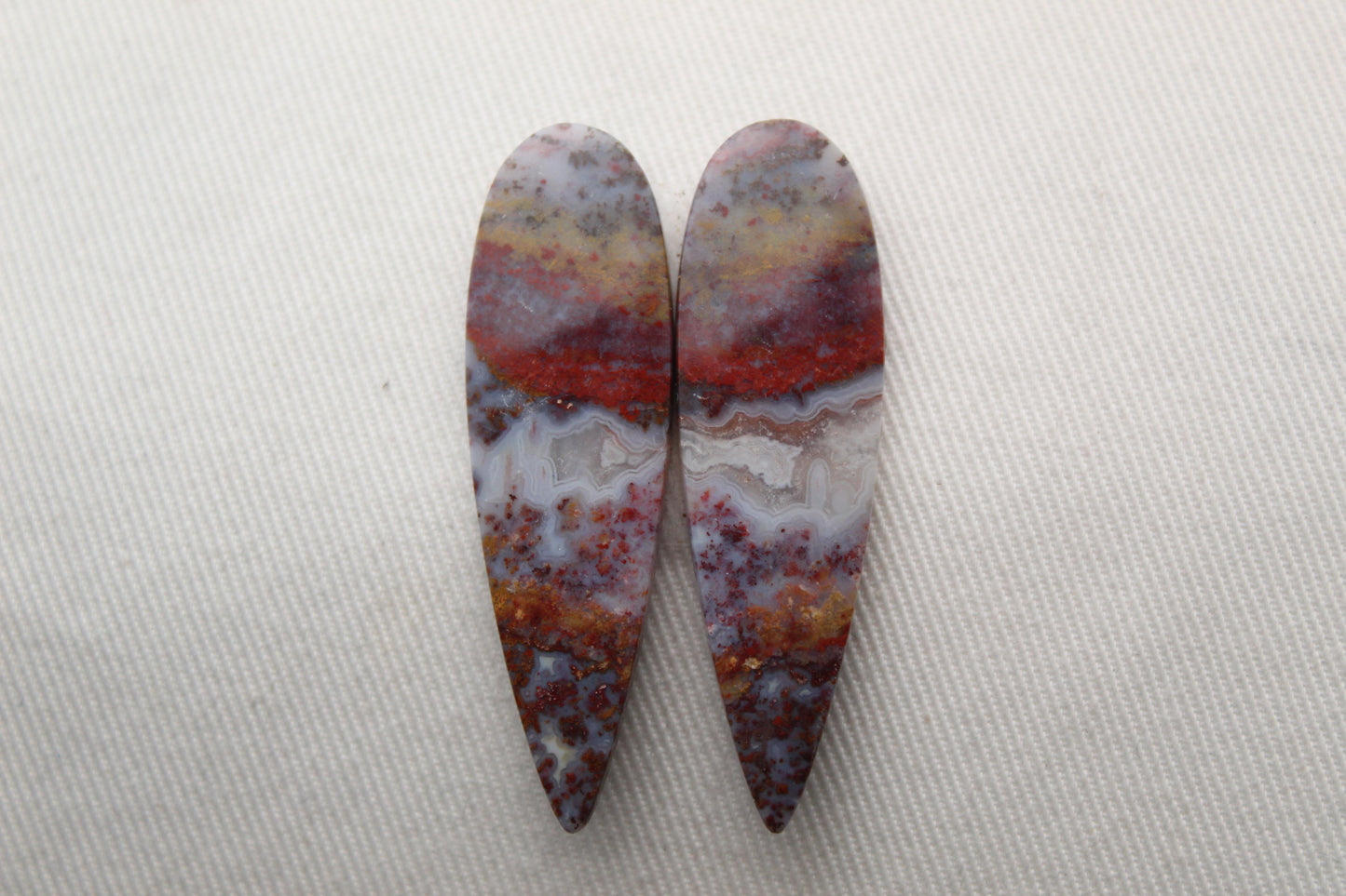 Pair Indonesian Plume Agate Cabochons gemstone natural