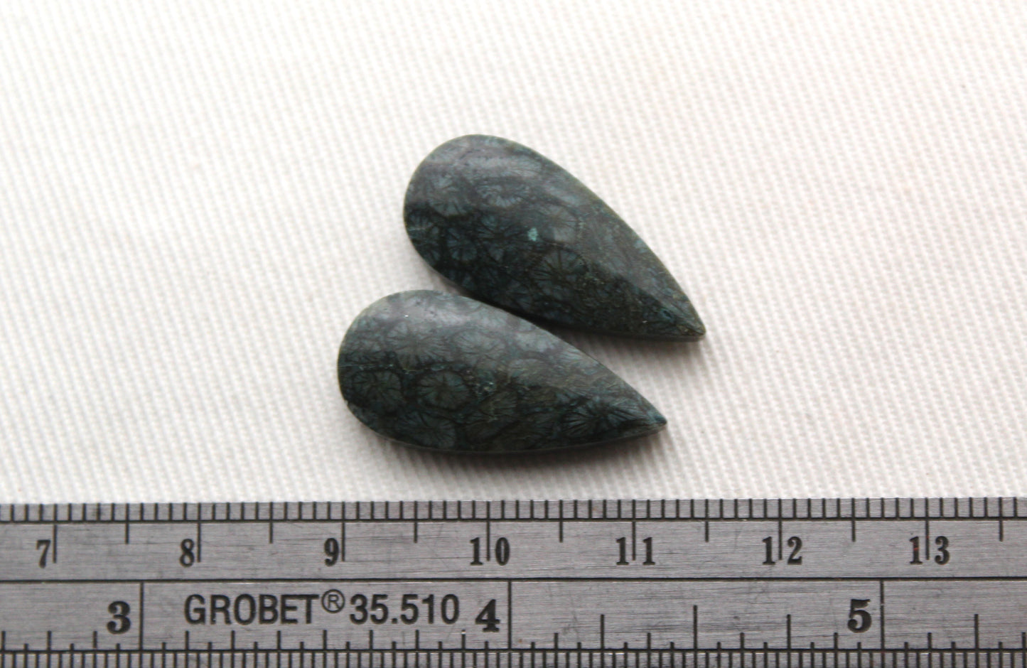 Small Fossil Coral Pair of Cabochons natural gemstones dark blue green