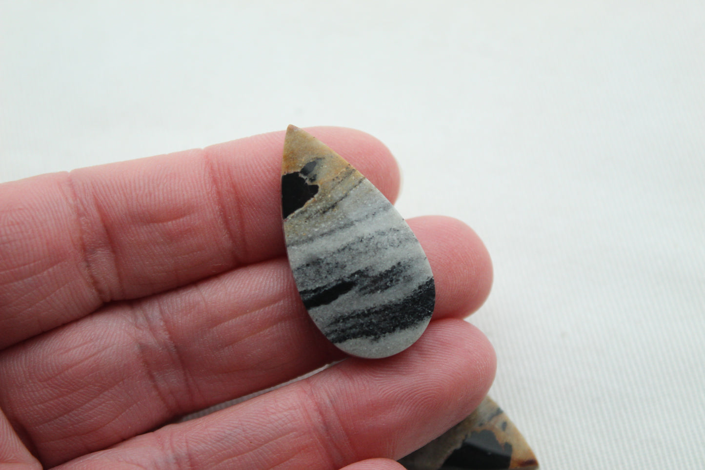 Pair of striped Jasper Cabochons Teardrop