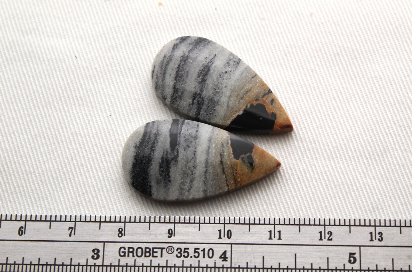 Pair of striped Jasper Cabochons Teardrop