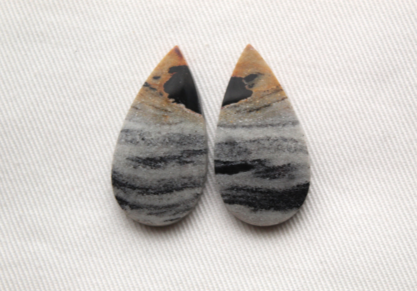 Pair of striped Jasper Cabochons Teardrop