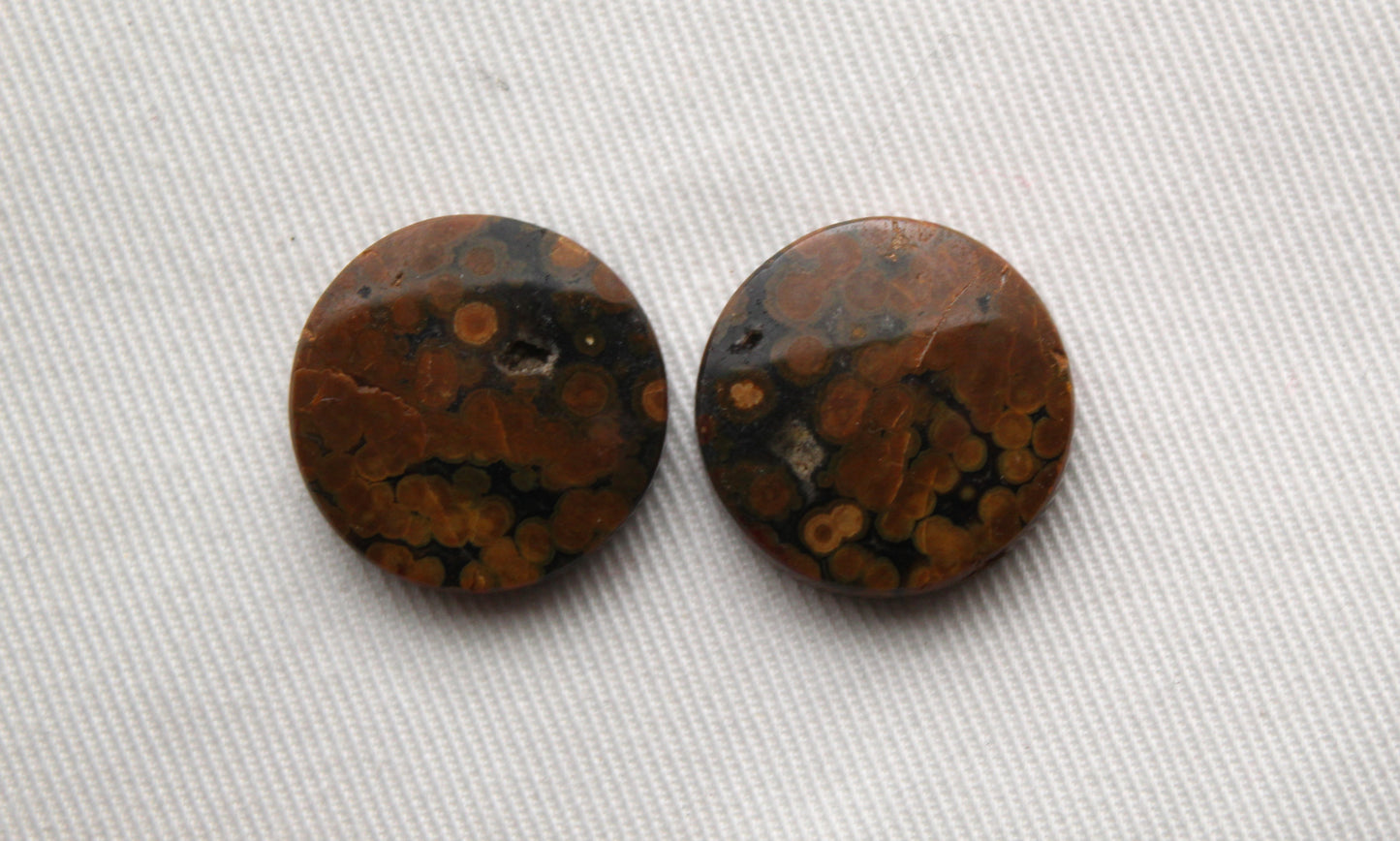 Orbicular Jasper Cabochon Pair Gemstone green 20MM