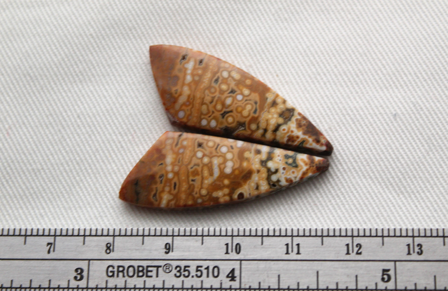 River Jasper Cabochon Pair Gemstone green beige triangle