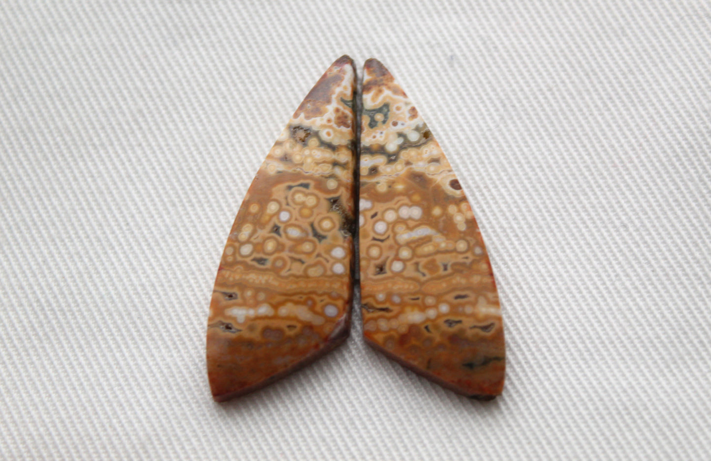 River Jasper Cabochon Pair Gemstone green beige triangle