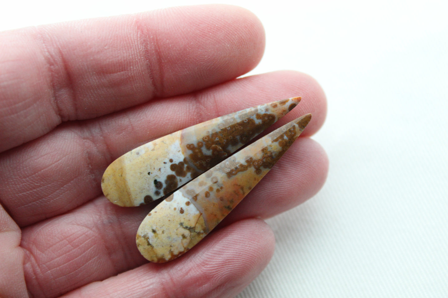 Orbicular Jasper cabochon Pair Gemstones brown drop