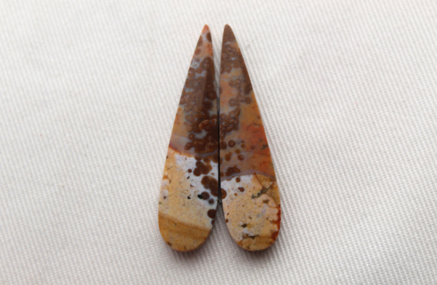 Orbicular Jasper cabochon Pair Gemstones brown drop