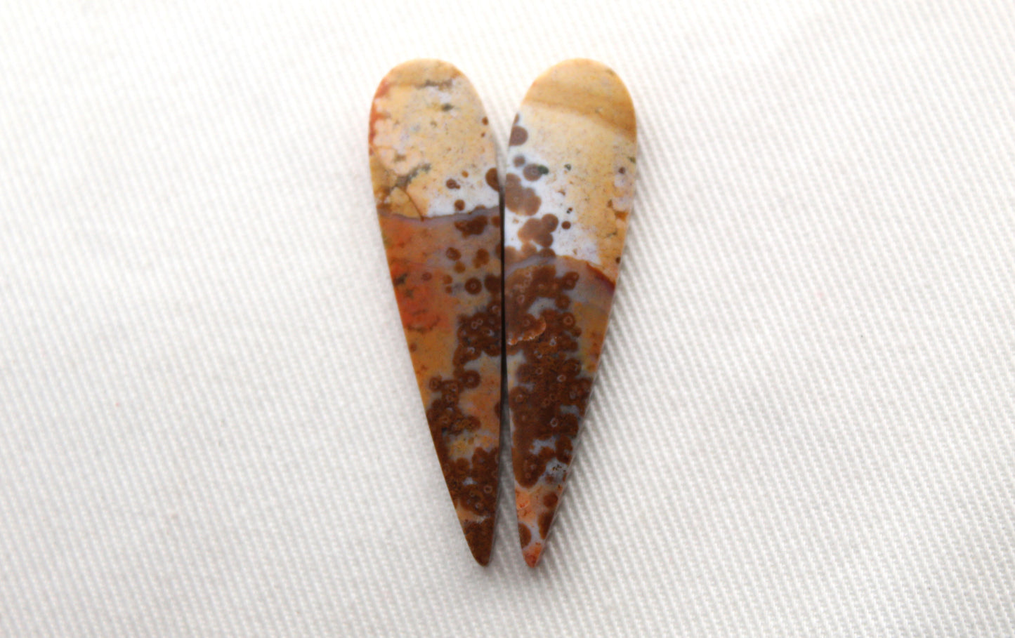 Orbicular Jasper cabochon Pair Gemstones brown drop