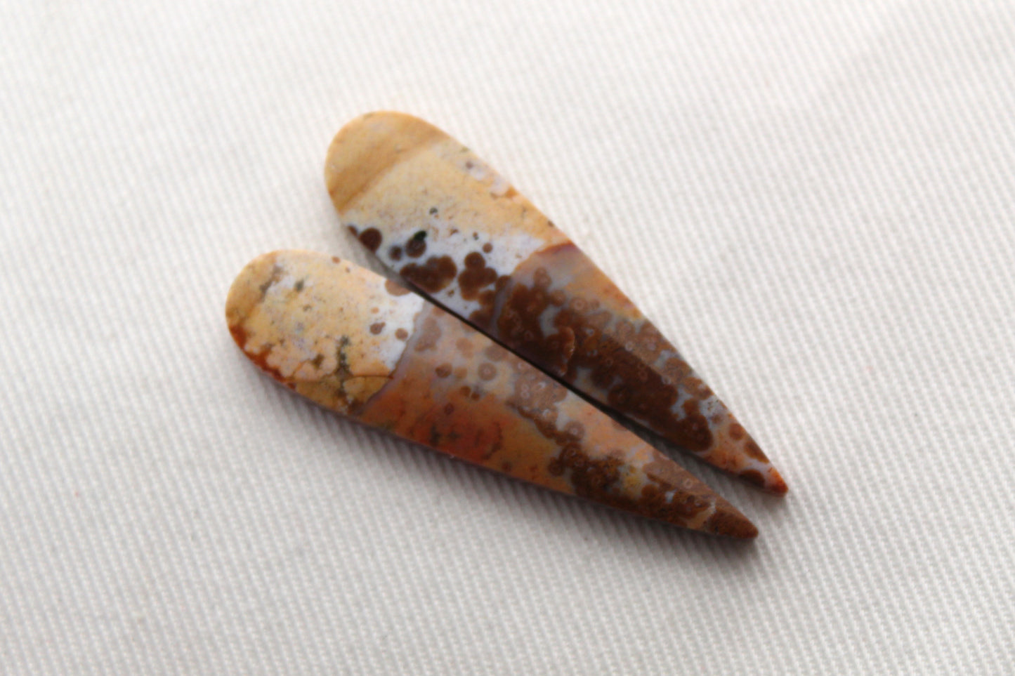 Orbicular Jasper cabochon Pair Gemstones brown drop