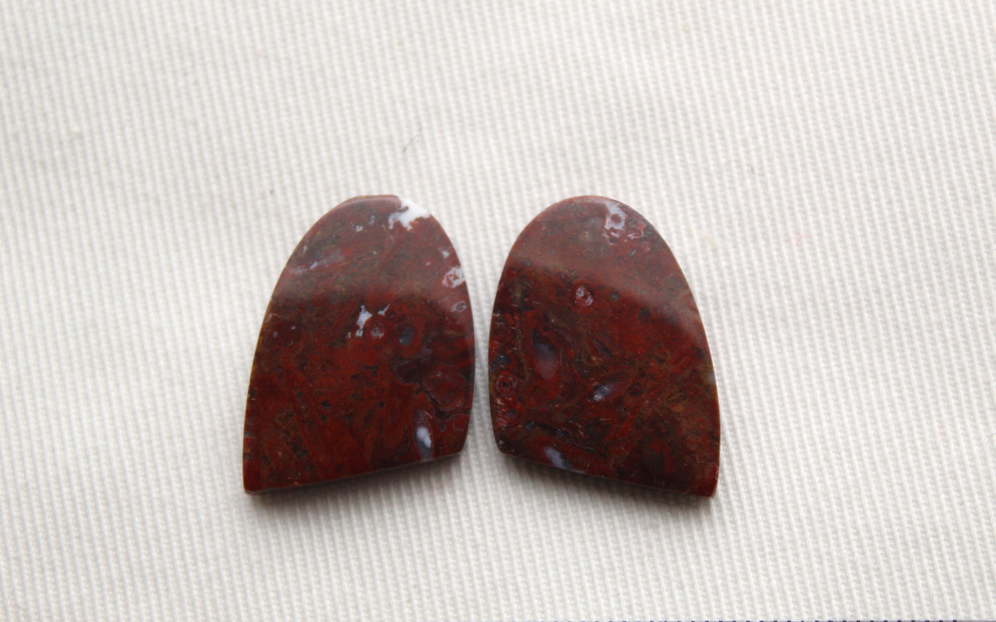 Stromatolite Cabochon Pair Gemstone red white