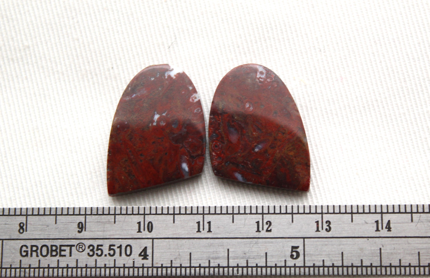 Stromatolite Cabochon Pair Gemstone red white