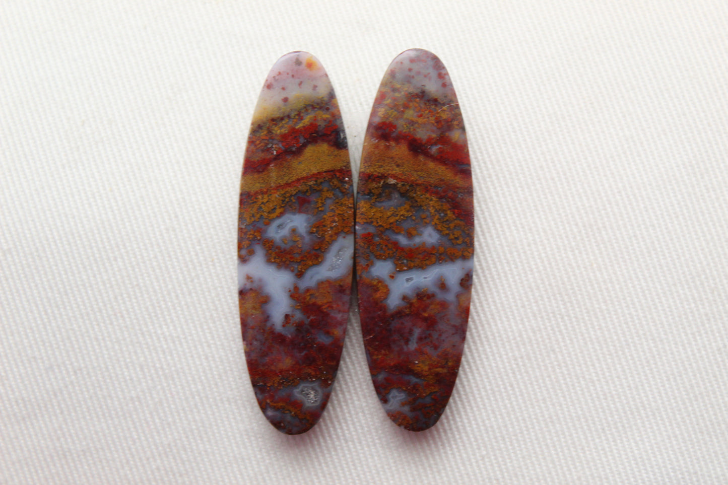 Large Pair Indonesian Plume Agate Cabochons gemstone natural