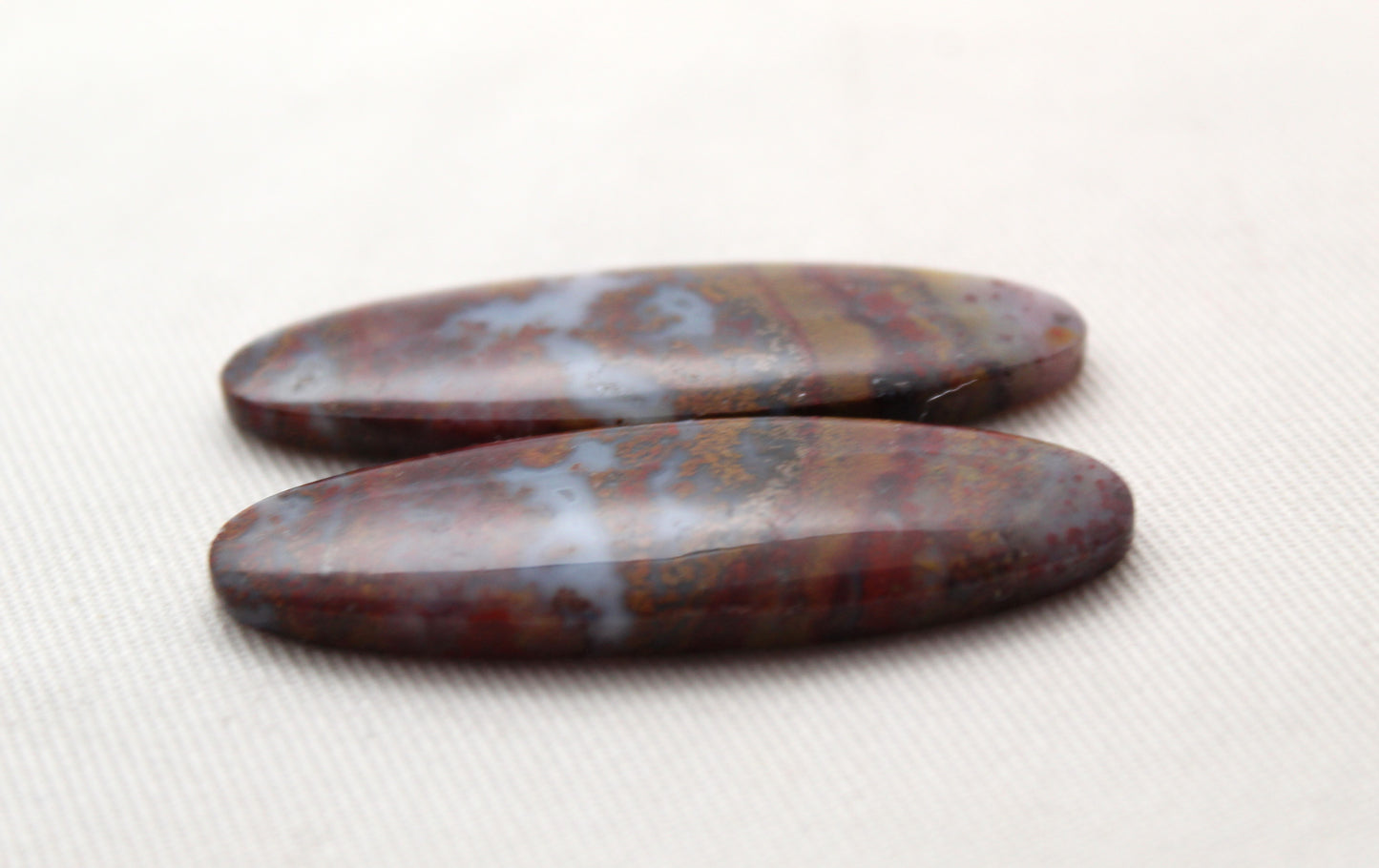 Large Pair Indonesian Plume Agate Cabochons gemstone natural