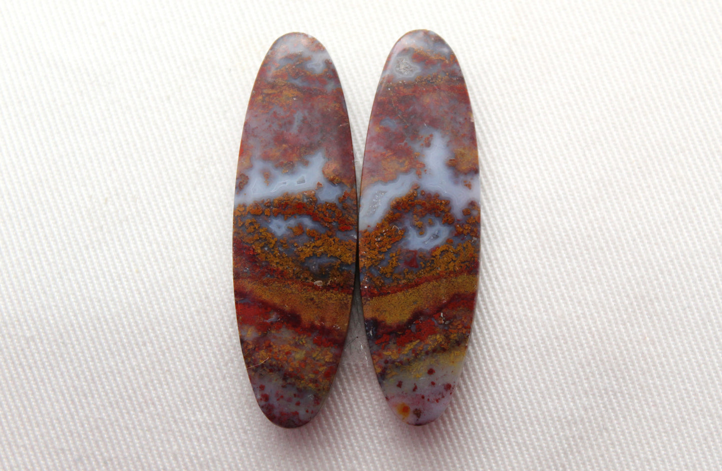 Large Pair Indonesian Plume Agate Cabochons gemstone natural