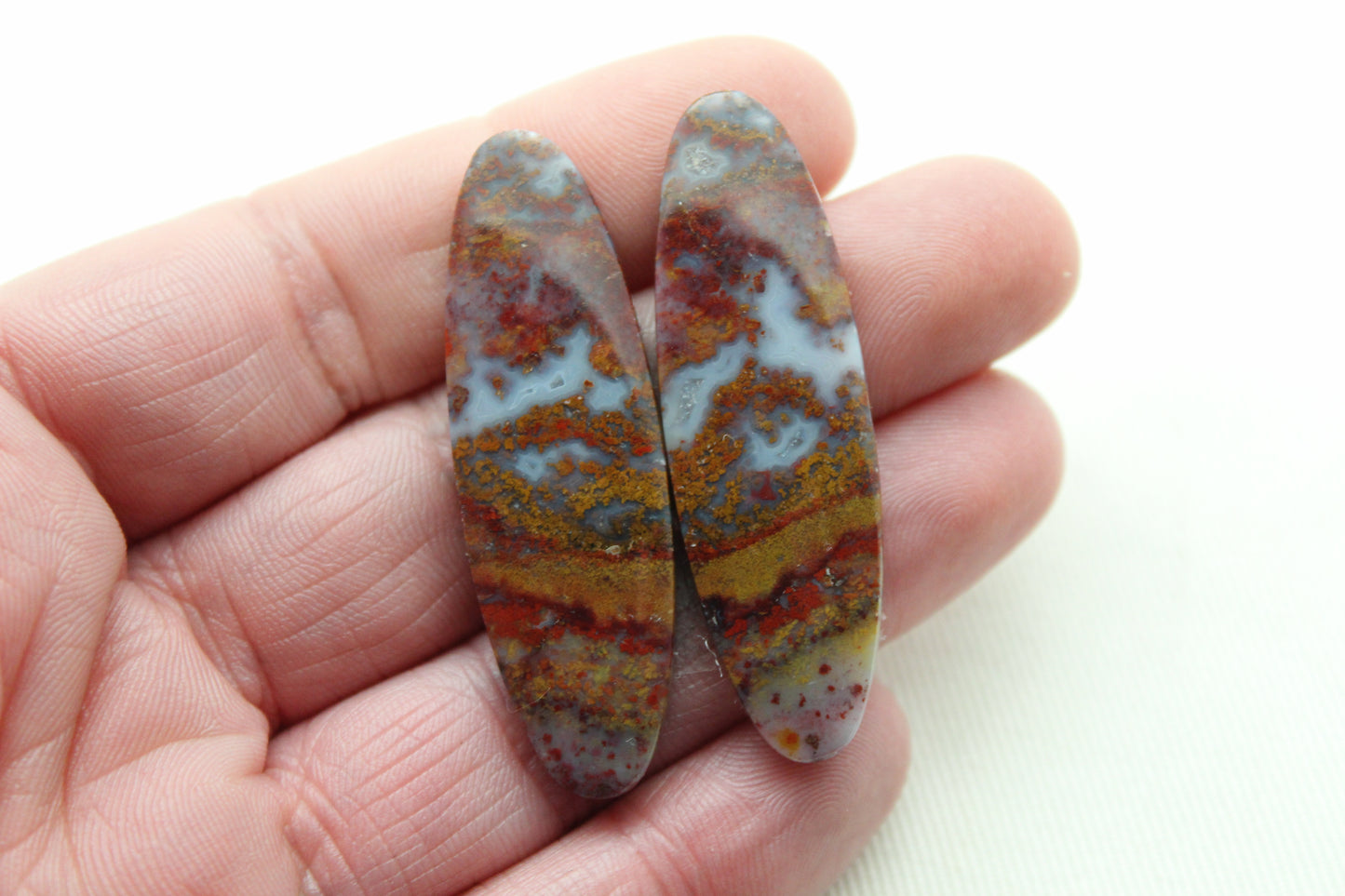 Large Pair Indonesian Plume Agate Cabochons gemstone natural