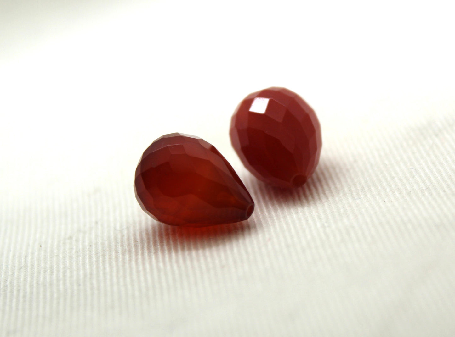 TWO Red Agate Faceted drops Gemstones half drilled 12x16MM