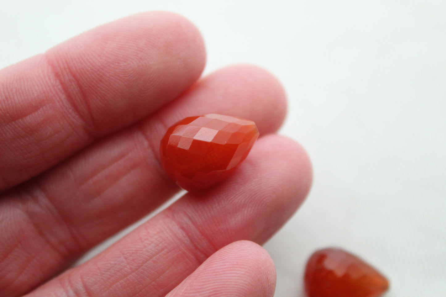 TWO Red Agate Faceted drops Gemstones half drilled 12x16MM