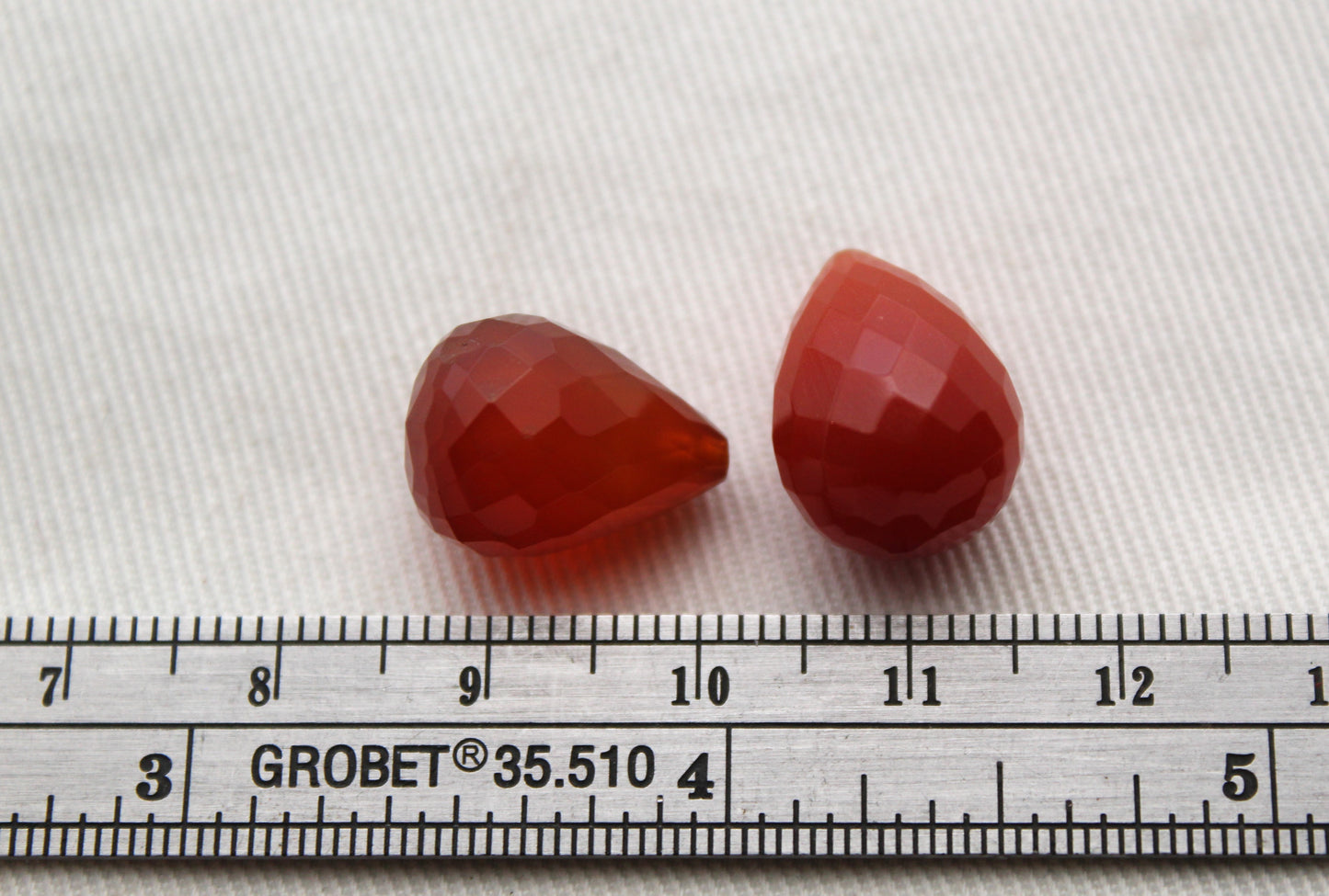 TWO Red Agate Faceted drops Gemstones half drilled 12x16MM