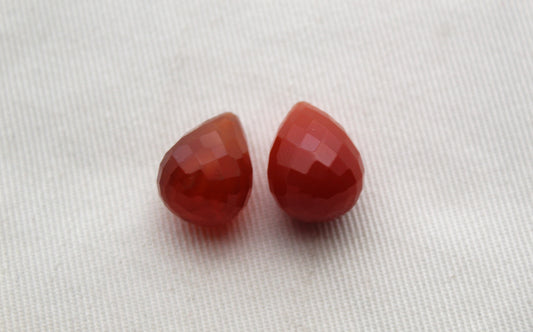 TWO Red Agate Faceted drops Gemstones half drilled 12x16MM