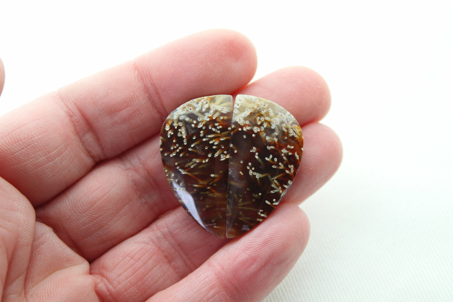 Tube Agate Cabochon Pair Transludent freeform Gemstone