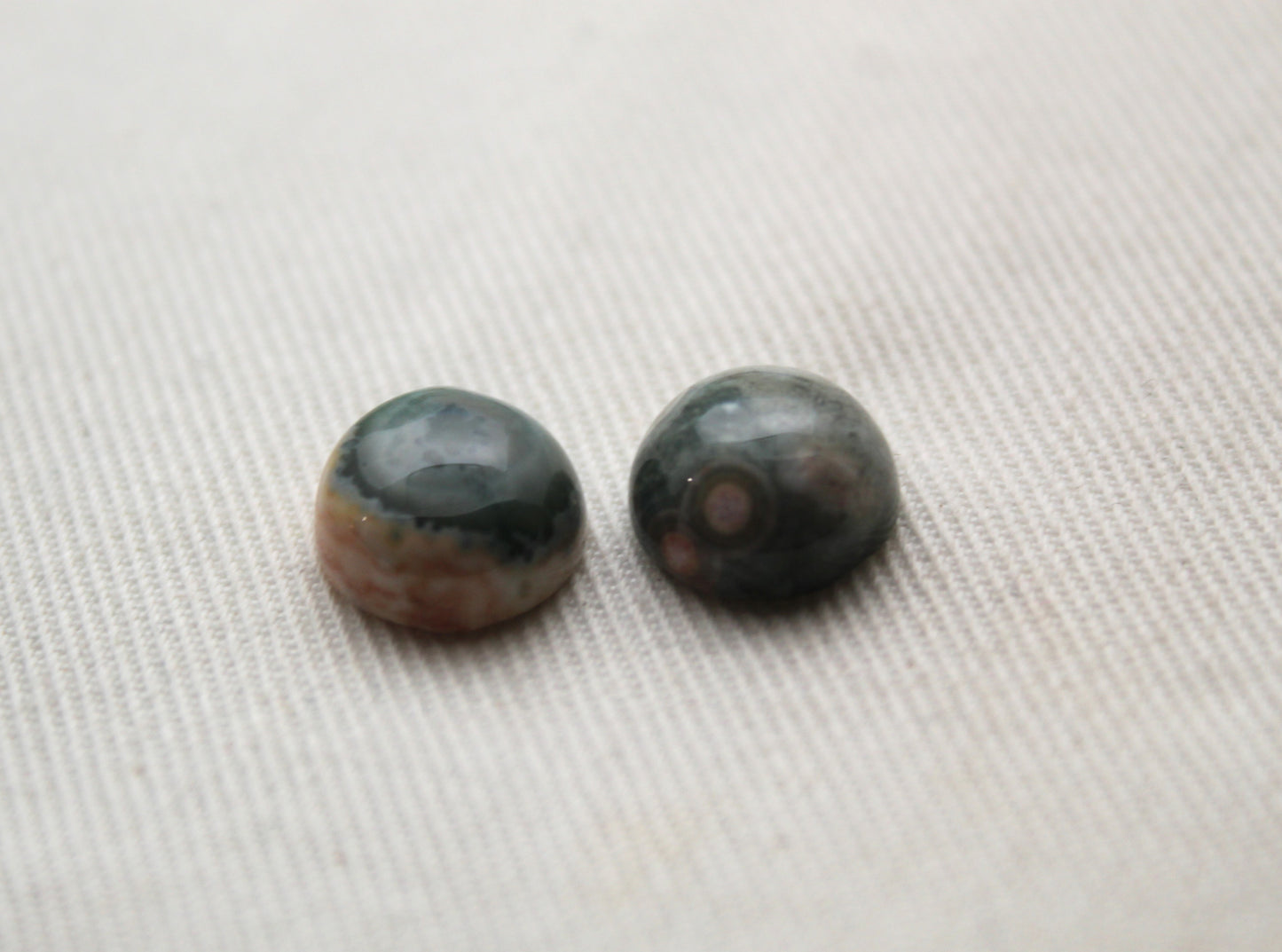 TWO smooth Ocean Jasper cabochons Gemstones round 10MM