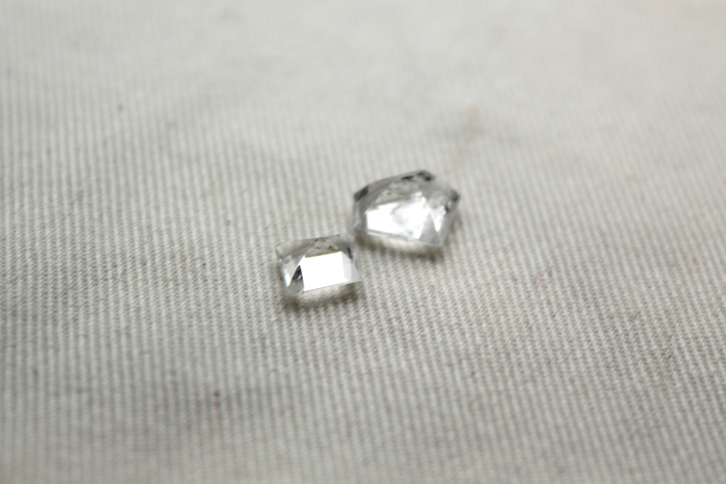 TWO Faceted Hollandite in Quartz freeform Gemstone clear