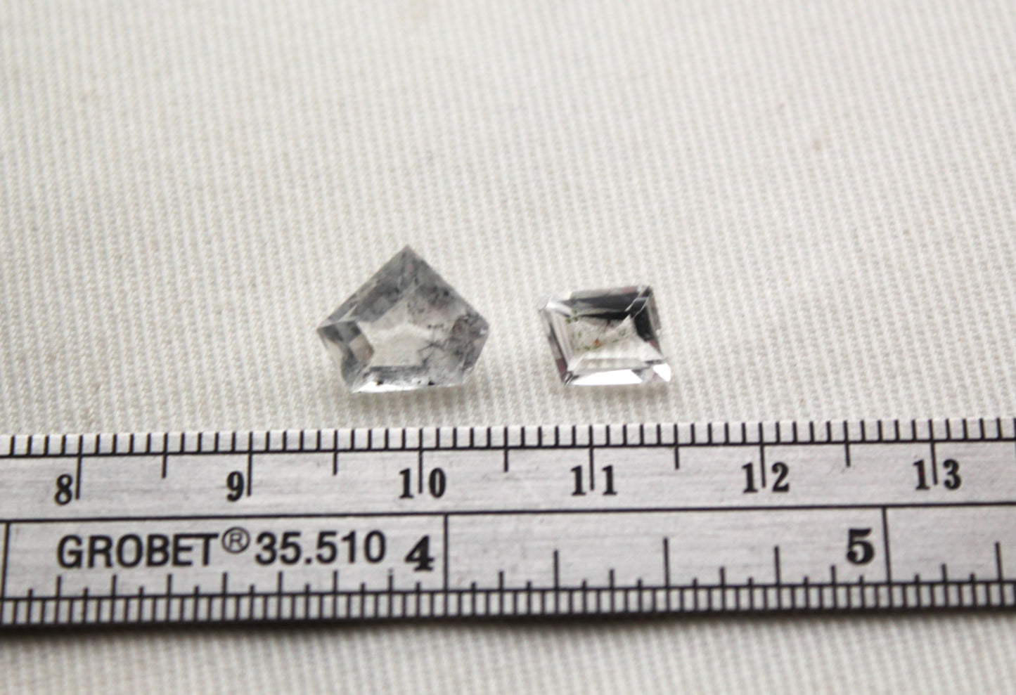 TWO Faceted Hollandite in Quartz freeform Gemstone clear