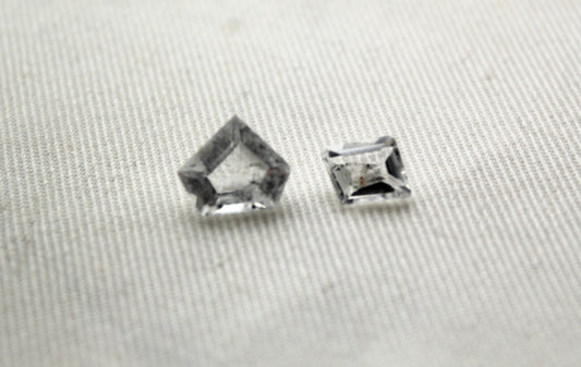 TWO Faceted Hollandite in Quartz freeform Gemstone clear