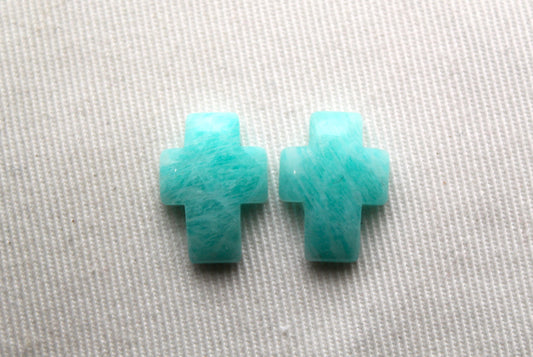 Pair of Amazonite cabochons Gemstones Cross 12X16MM