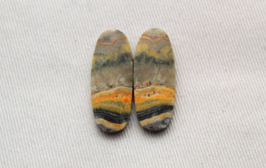 Oval Pair Bumblebee Jasper cabochon Gemstone yellow green