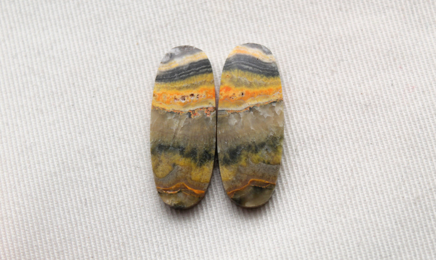 Oval Pair Bumblebee Jasper cabochon Gemstone yellow green