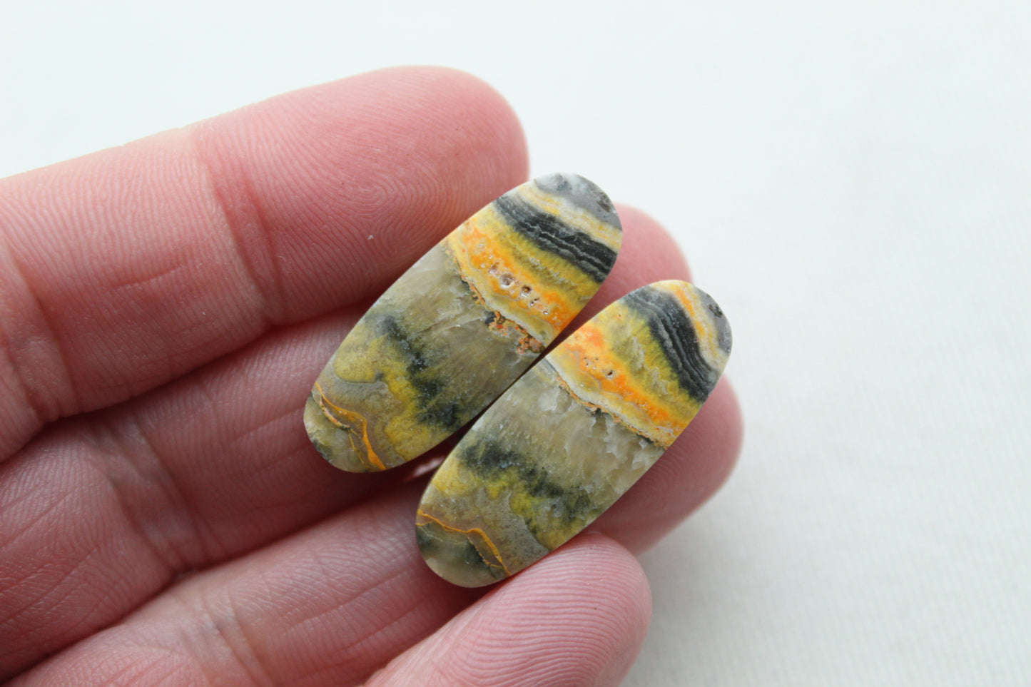 Oval Pair Bumblebee Jasper cabochon Gemstone yellow green