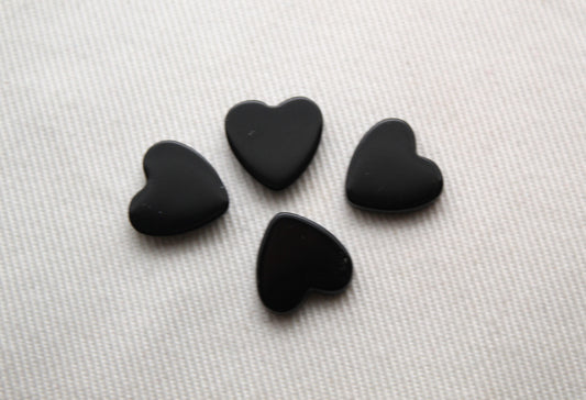 FOUR hearts Black agates FLAT cabochon gemstone 10 mm