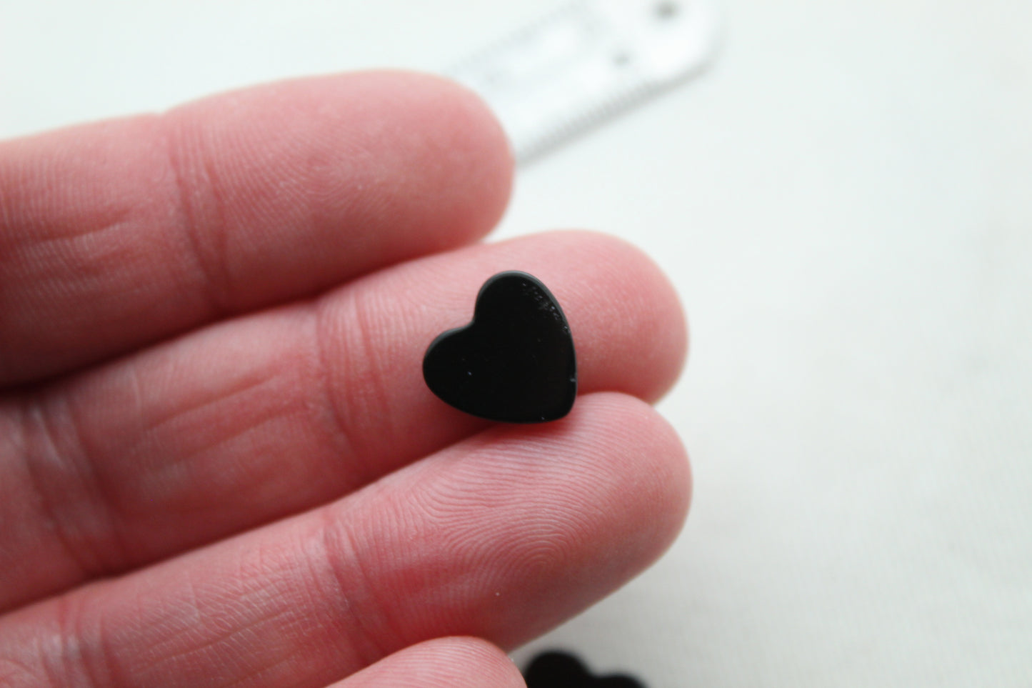 FOUR hearts Black agates FLAT cabochon gemstone 10 mm