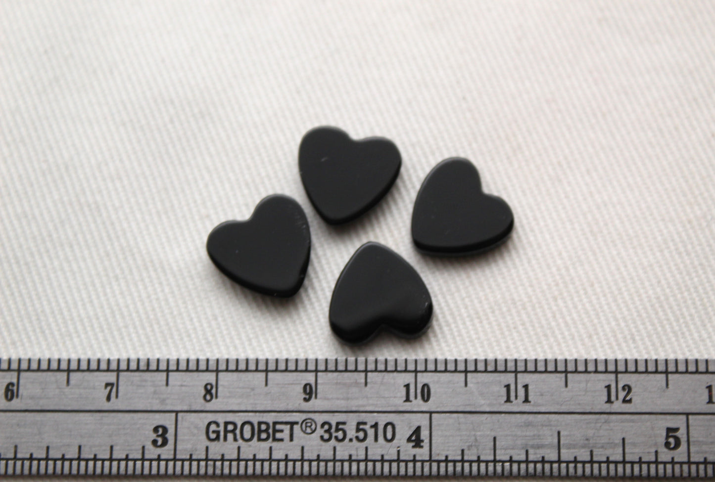 FOUR hearts Black agates FLAT cabochon gemstone 10 mm