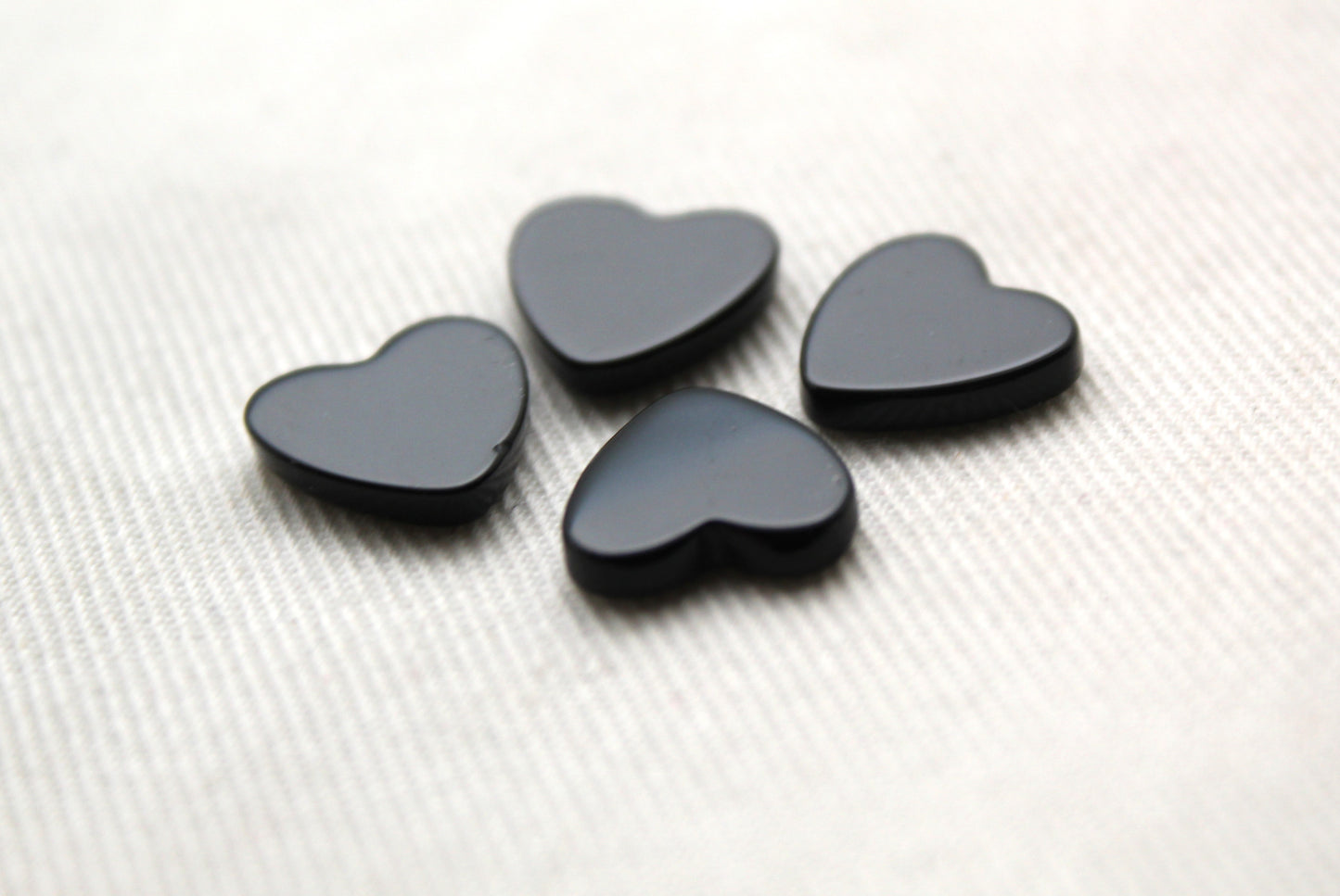 FOUR hearts Black agates FLAT cabochon gemstone 10 mm